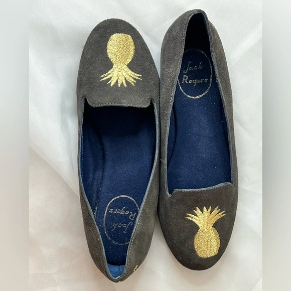 Jack Rogers Pineapple Flats Loafers Grey Suede Leather Size 6 - Picture 3 of 9